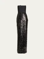 Pamella Roland Strapless Sequin Gown In Black Black