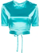 Patou Open-back Satin Top In Blue