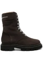 Peserico Leather Combat Boots In Grey