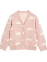 Petite Revery Kids' Cotton-blend Cloud-appliqué Cardigan In Pink