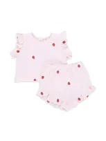 Pink Chicken Girls' Roey Cotton Gauze Top & Bloomer Set - Baby In Strawberry