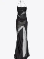 Pinko Elegant Long Patchwork Dress In Limo Black