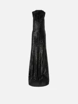 Pinko Elegant Long Sequinned Dress With Open Back In Nero Limousine