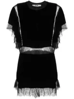 Pnk Lace-panelling Velvet Minidress In Black