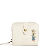 Polo Ralph Lauren Leather Polo Bear Compact Wallet In Ivory