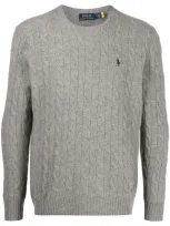 Polo Ralph Lauren Logo Embroidered Cable Knit Jumper In Gray