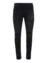 Purple Brand Paint Splatter Ripped Knee Black Skinny Jeans In Black Resin