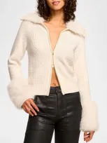 Ramy Brook Felix Faux Fur Cardigan Sweater In Ivory Faux Fur