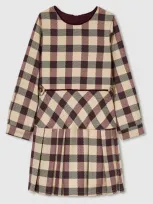 Reiss Burgundy Check Piped Pleated Dress