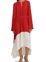 Reiss Red/cream Colourblock Fit-and-flare Midi Dress In Red Cream