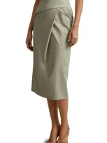 Reiss Womens Khaki Nadia Wrap-front High-rise Stretch Cotton-blend Midi Skirt