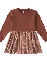 Rylee + Cru Kids' Rosette Cotton-blend Dress In Brick