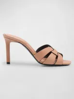 Saint Laurent Tribute Woven Leather Mule Sandals In Beige