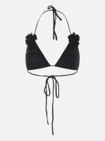 Self-portrait Crochet-knit Bikini Bottoms In Schwarz