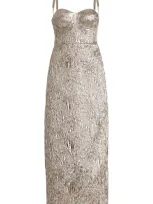 Sophie Et Voila Exclusive Metallic Jacquard Bustier Midi Dress In Silver