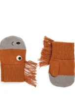 Stella Mccartney Kids' Cotton-wool Knitted Horse Gloves In Brown