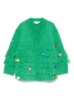 Stella Mccartney Kids' Pompom-detail Cardigan In Green