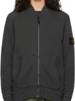 Stone Island Gray French Terry Bomber Jacket In V0162 Lead Grey