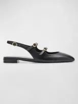 Stuart Weitzman Benni Leather Mary Jane Ballerina Flats In Black