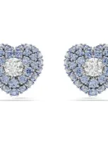 Swarovski Heart, Blue, Rhodium Plated Hyperbola Stud Earrings