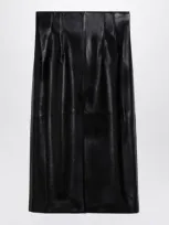 The Andamane Stephanie Leatherette Midi Skirt In Black