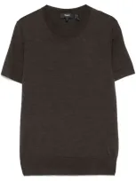 Theory Wool Knitted T-shirt In Brown