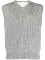 There Was One Two-tone Ribbed-knit Vest In Grey