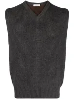 There Was One Two-tone Ribbed-knit Vest In Grey