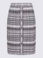 Thom Browne Ladies Pale Grey Tartan Boucle Straight Skirt