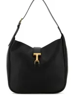 Tom Ford Crazy Grain + Smooth Calf Medium Hobo In Black