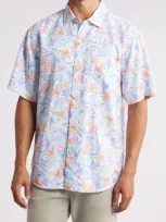 Tommy Bahama Coconut Point Marlin Mania Floral Islandzone® Short Sleeve Performance Button-up Shirt In White