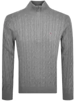 Tommy Hilfiger Quarter Zip Cable Knit Jumper Grey In Gray