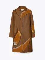 Tory Burch Embroidered Coat In Coffee Liqueúr