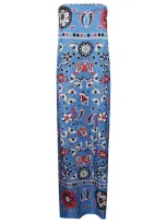 Tory Burch Printed Silk Strapless Dress In Cobalt Blue/pisces Dream