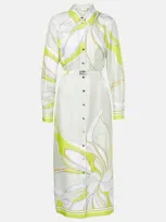 Tory Burch Printed Silk Twill Shirt Dress In Chartreuse Twisty Flower