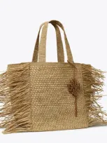 Tory Burch Raffia Fringe Tote In Natural