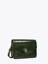 Tory Burch Robinson Crosshatched Convertible Shoulder Bag In Dark Everglade