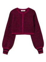 Twinset Kids' Houndstooth Jacquard Cardigan In Pink