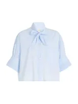 Twp Boy Cotton Button-up Crop Shirt In Light Blue