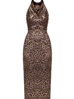 Undress Lara Metallic Animal Print  Midi Cowl Neck Dress In Brown