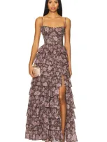 V. Chapman Josephine Dress In Chocolate Peony Print