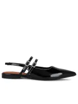 Vagabond Womens Black Patent Hermine Double-strap Leather Slingback Flats