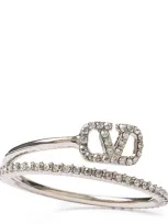 Valentino Garavani Embellished Vlogo Signature Ring In Silver