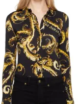 Versace Jeans Couture Women's Baroque Print Long Sleeve Bodysuit In Black Gold