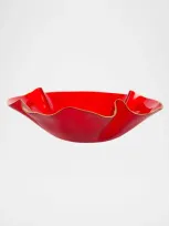 Vietri Holiday Glass Medium Ruffled Bowl In Red