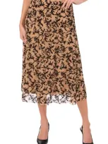 Vince Camuto Floral Flock Mesh Skirt In Rich Black