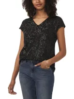 Vince Camuto Short Sleeve Sequin Top In Rich Black