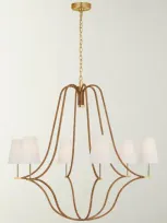 Visual Comfort Signature Biscayne 46" 6-light Extra-large Wrapped Chandelier By Chapman & Myers In Antique-burnished Brass And Natural Rattan