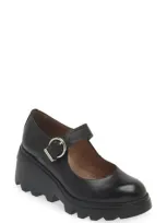 Wonders Wedge Mary Jane In Black Leather