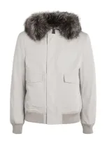 Yves Salomon Fur-trim Bomber Jacket In Ivory